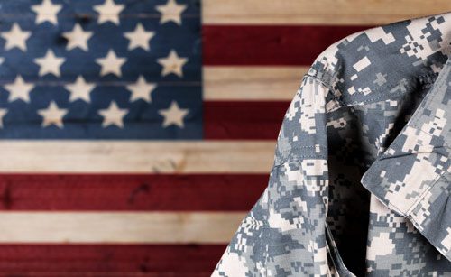 closeup of digital camo uniform against American flag background - screening tools