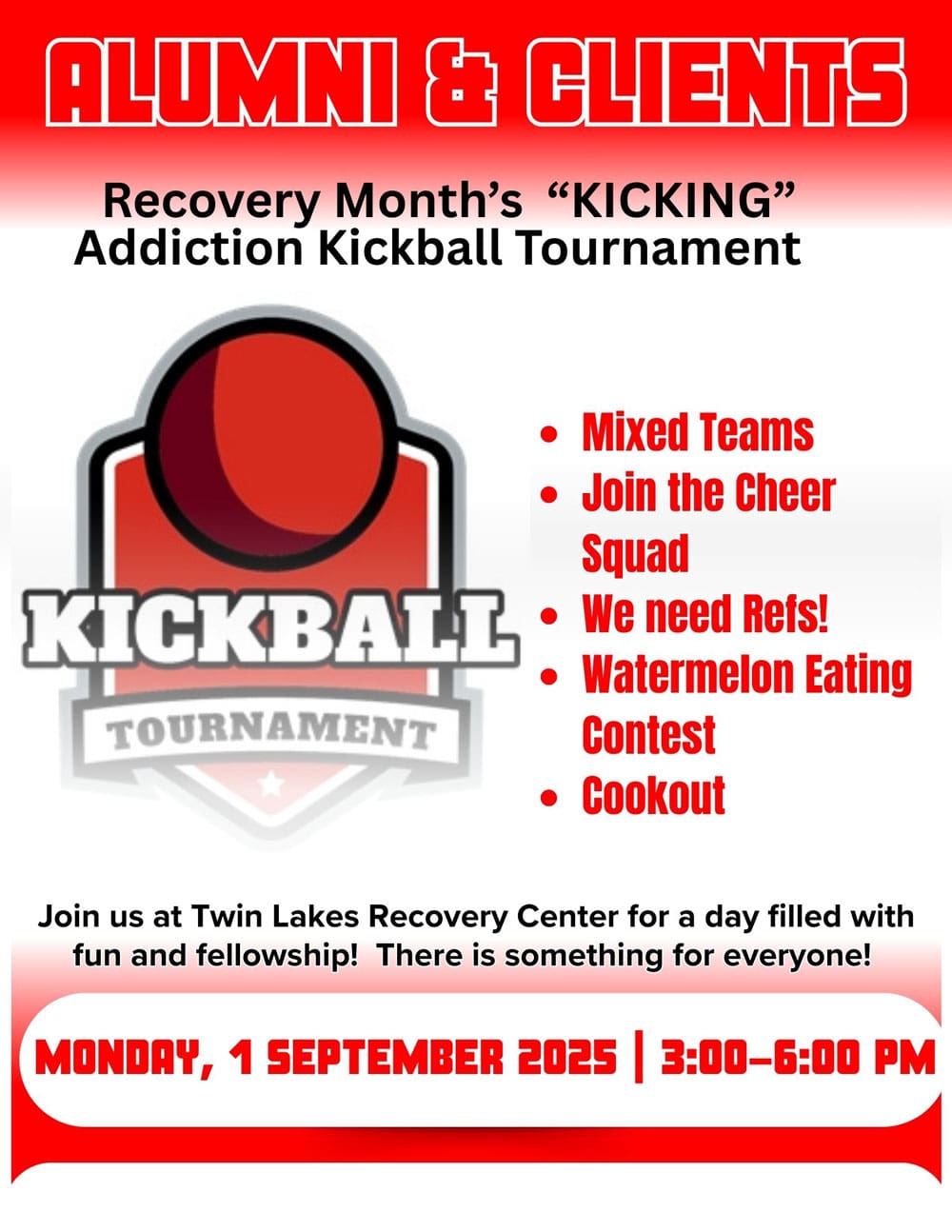 Twin Lakes Recovery Center Alumni Kickball Event